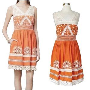 Moulinette Soeurs Anthropologie orange crochet dress